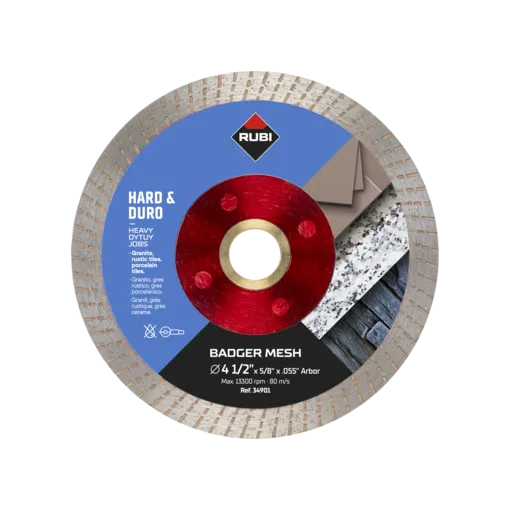 Rubi 34901 Badger Mesh Diamond Blade 4-1/2 in, Wet/Dry, for Granite and Porcelain